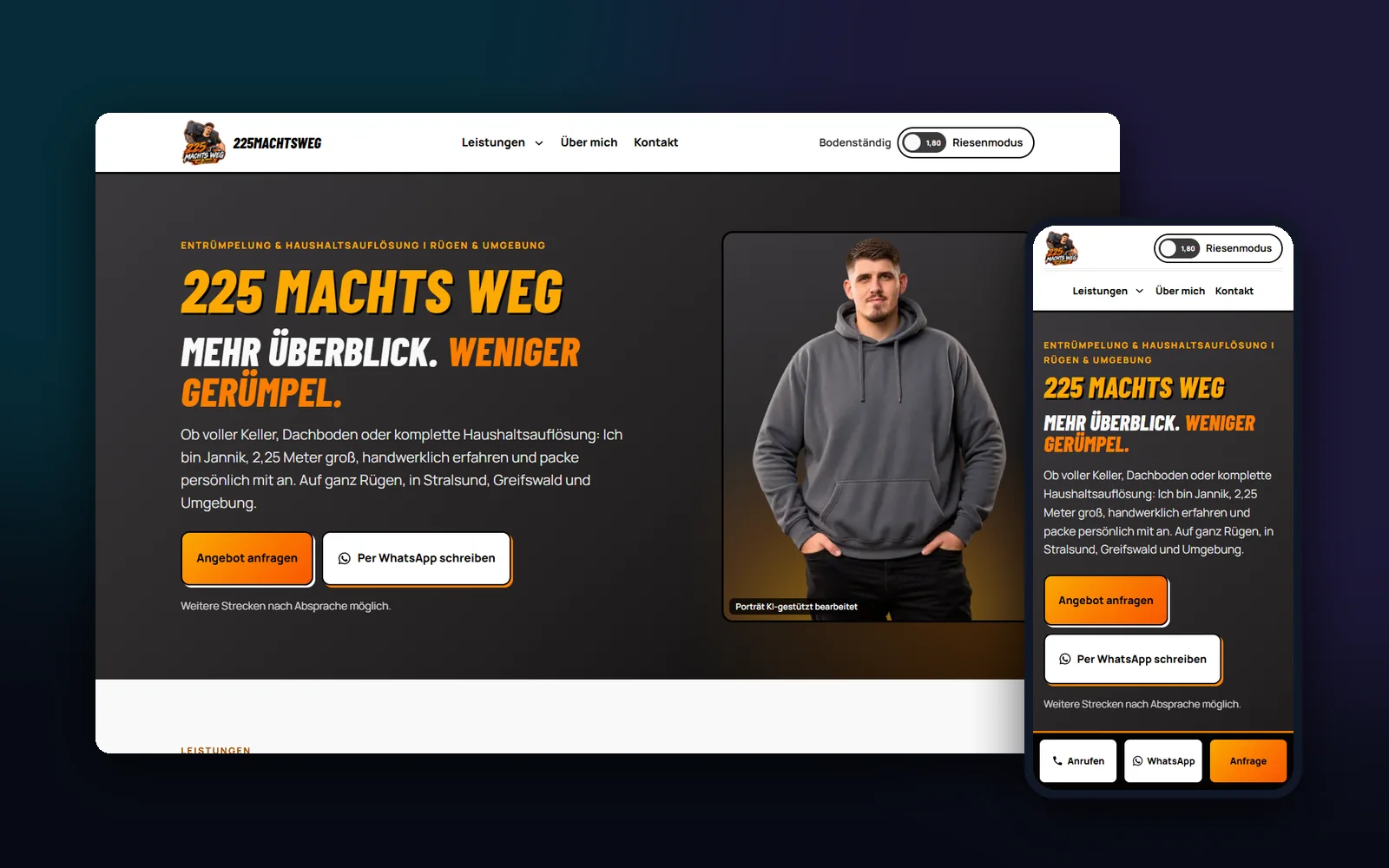 Die Website von 225 MACHTS WEG auf Desktop und Smartphone