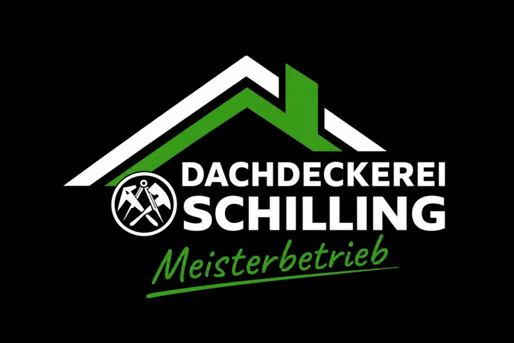 Logo der Dachdeckerei Schilling: Dach-Symbol mit Schriftzug und Zusatz Meisterbetrieb