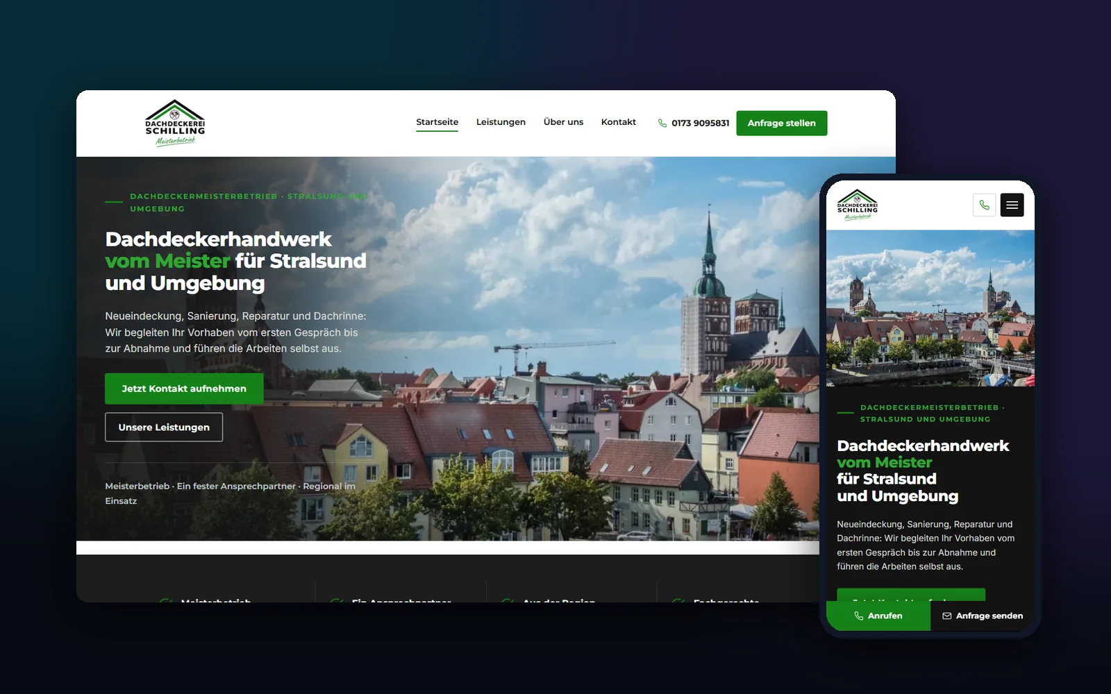Die Website der Dachdeckerei Schilling auf Desktop und Smartphone